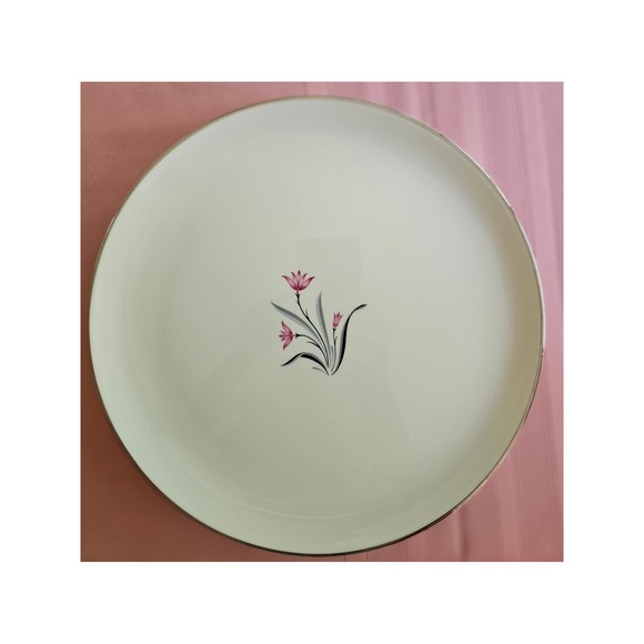 Syracuse China Other - Syracuse China Alpine Pink Lily Dinner Plates Set of 8 Silver Trim MCM USA